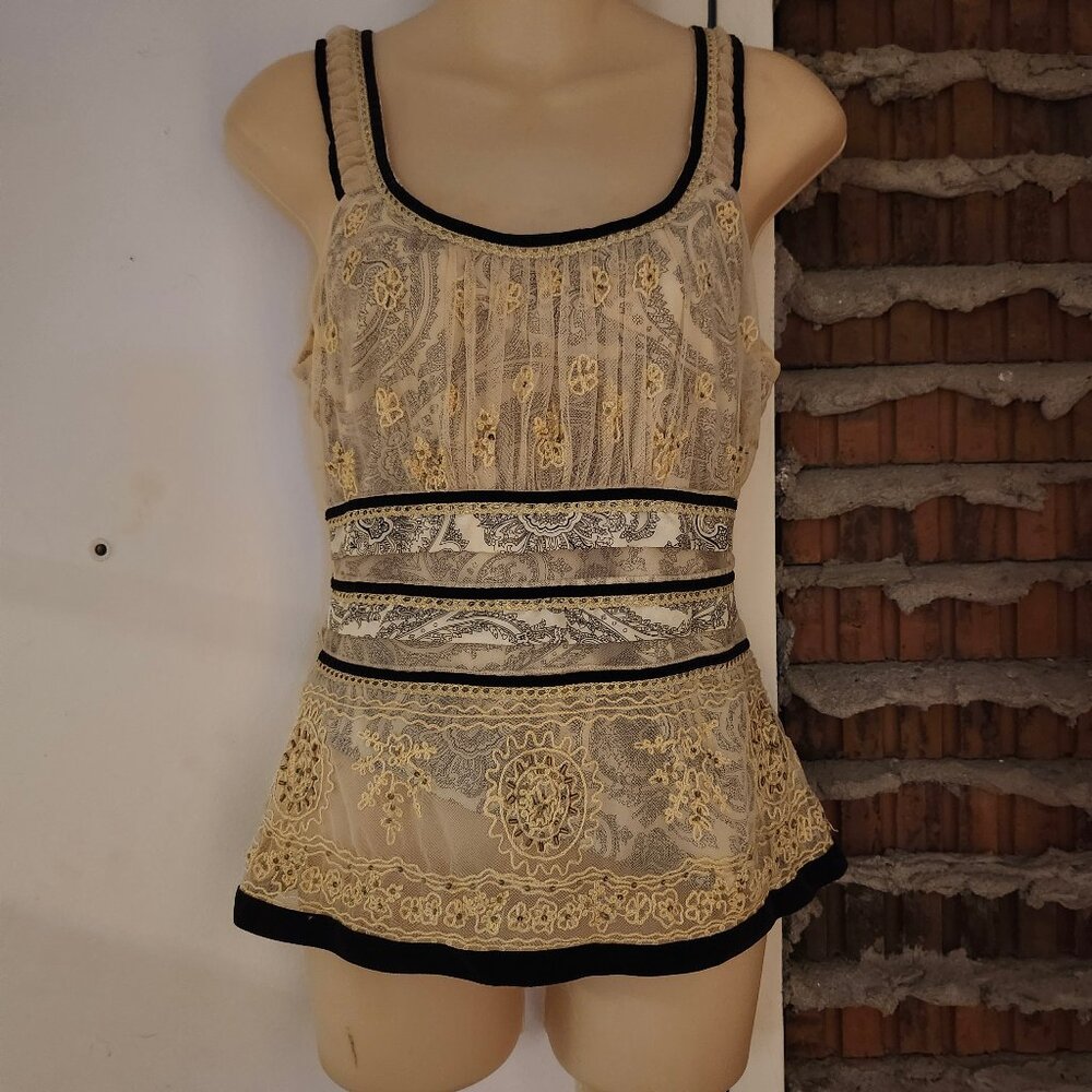 OXMO Halter Top Tank Lace Mesh Embroidery Sequins NWT NEW Size S Small